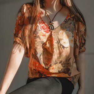 Covet's cotton and silk vintage airy blouse with a vibrant print of flowers